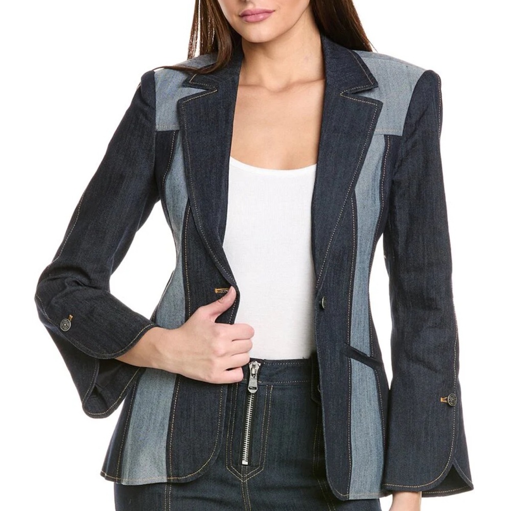 cinq a sept Two-Tone Dark and Light Denim Blazer - Picture 2 of 9